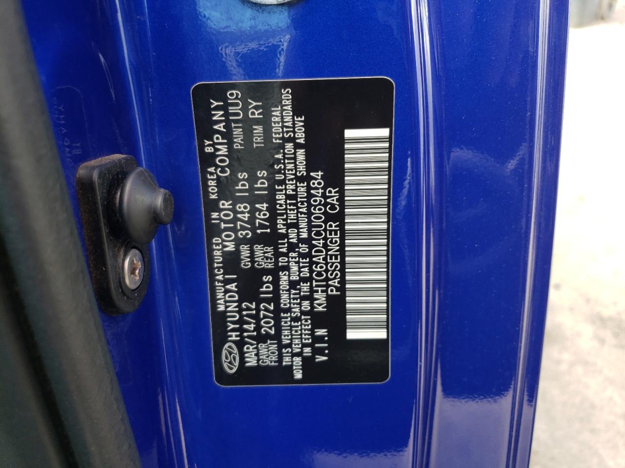 Photo 10 from auction – 2012 HYUNDAI VELOSTER with VIN KMHTC6AD4CU069484