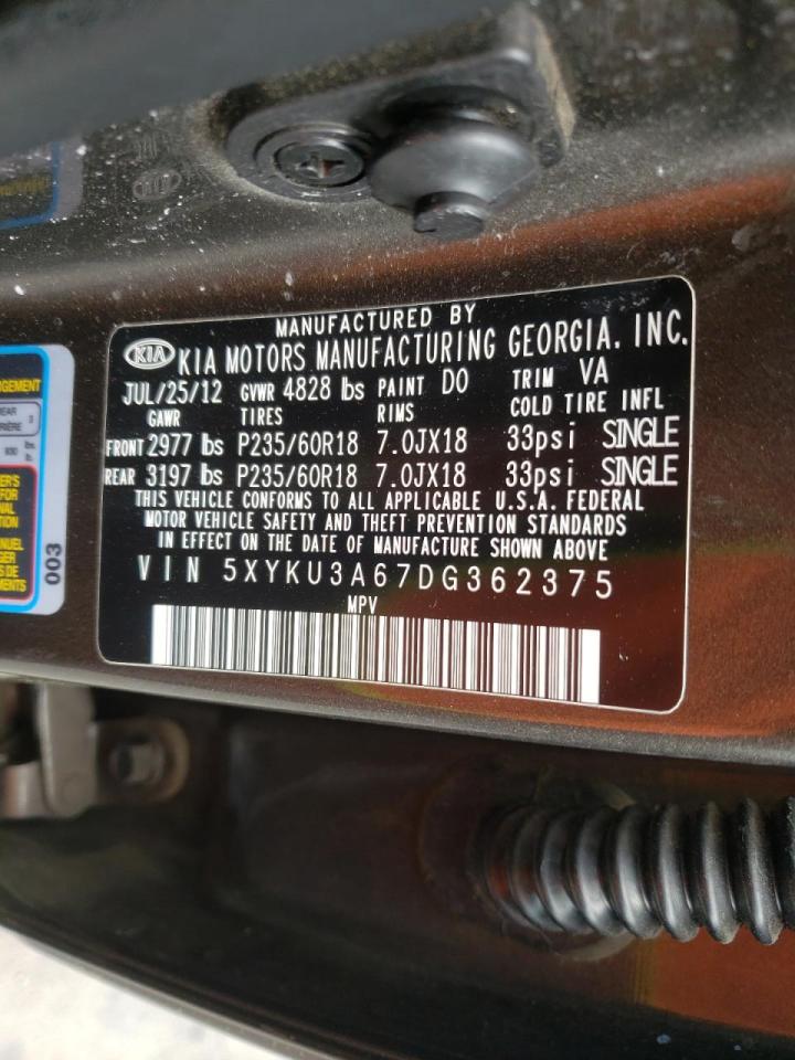 Photo 10 from auction – 2013 KIA SORENTO EX with VIN 5XYKU3A67DG362375