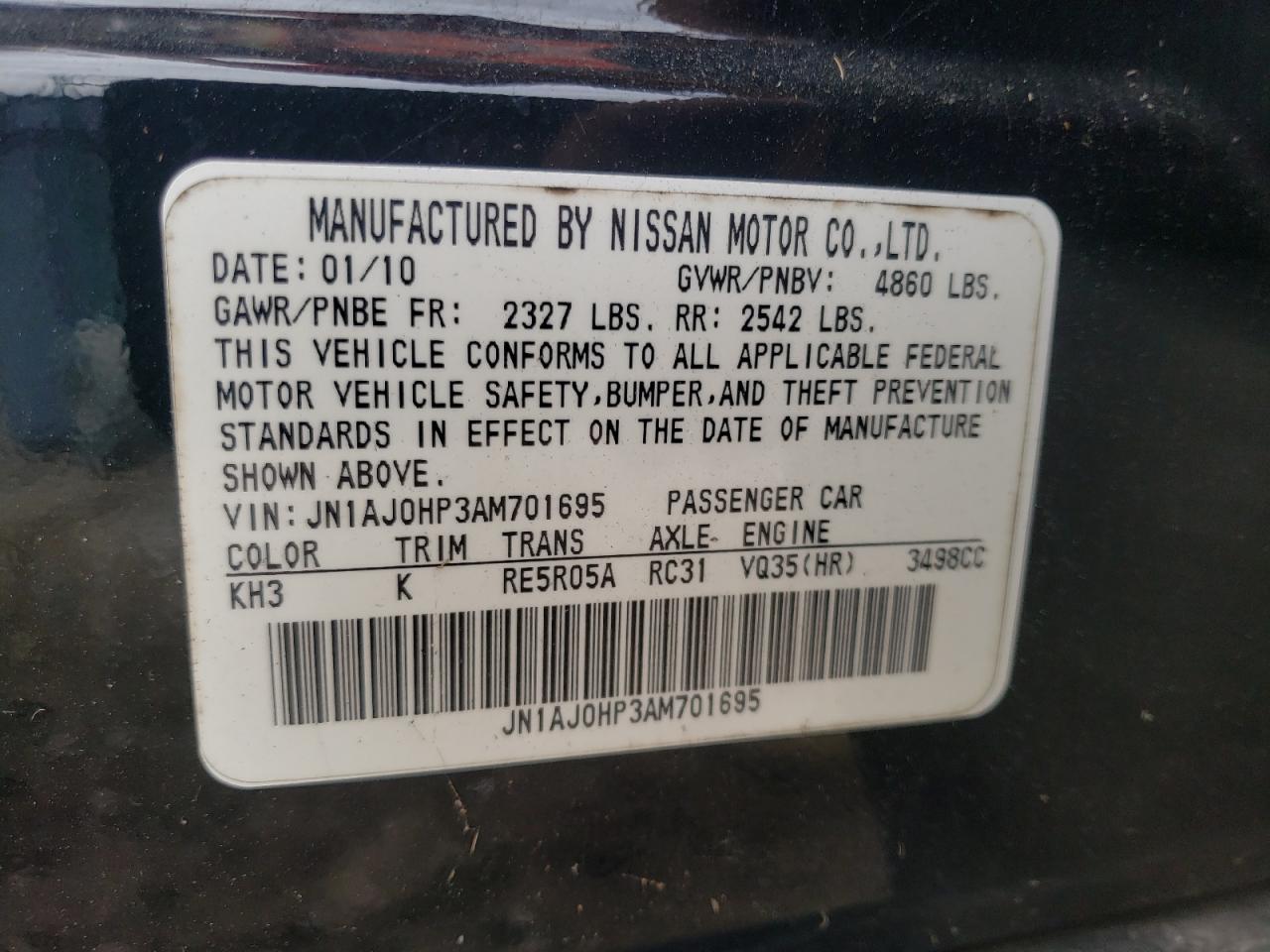 Photo 10 from auction – 2010 INFINITI EX35 BASE with VIN JN1AJ0HP3AM701695