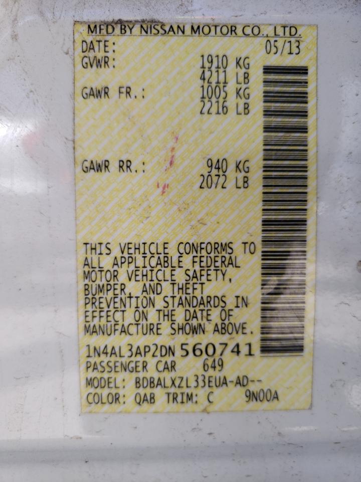 Photo 11 from auction – 2013 NISSAN ALTIMA 2.5 with VIN 1N4AL3AP2DN560741