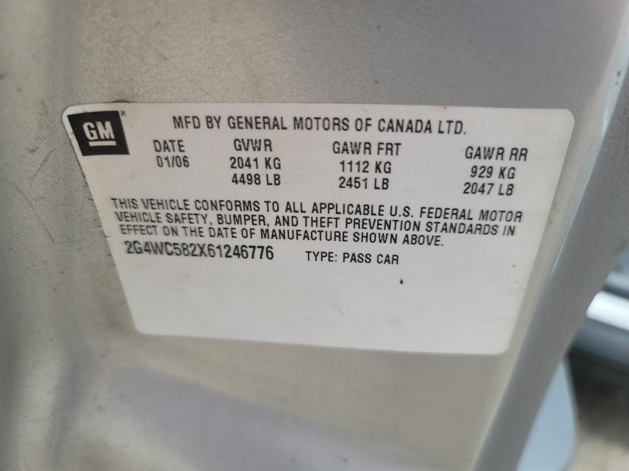Photo 10 from auction – 2006 BUICK LACROSSE C with VIN 2G4WC582X61246776