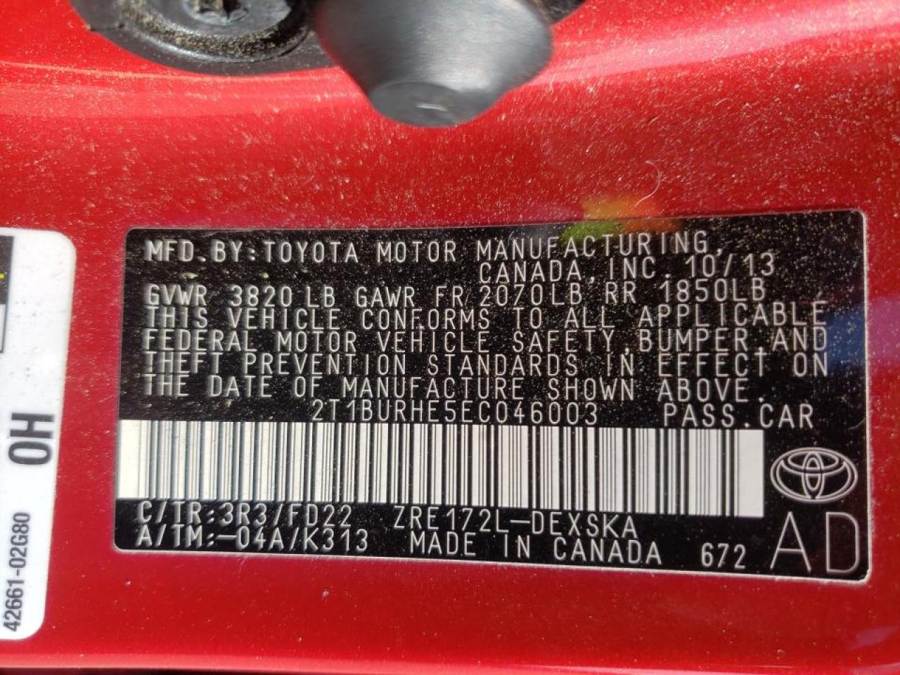 Photo 10 from auction – 2014 TOYOTA COROLLA L with VIN 2T1BURHE5EC046003
