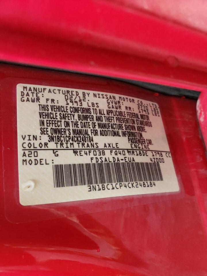 Photo 10 from auction – 2012 NISSAN VERSA S with VIN 3N1BC1CP4CK248184