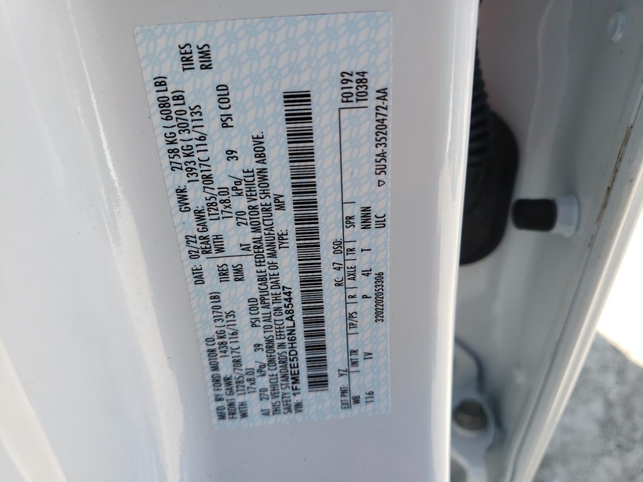 Photo 10 from auction – 2022 FORD BRONCO BAS with VIN 1FMEE5DH6NLA85447