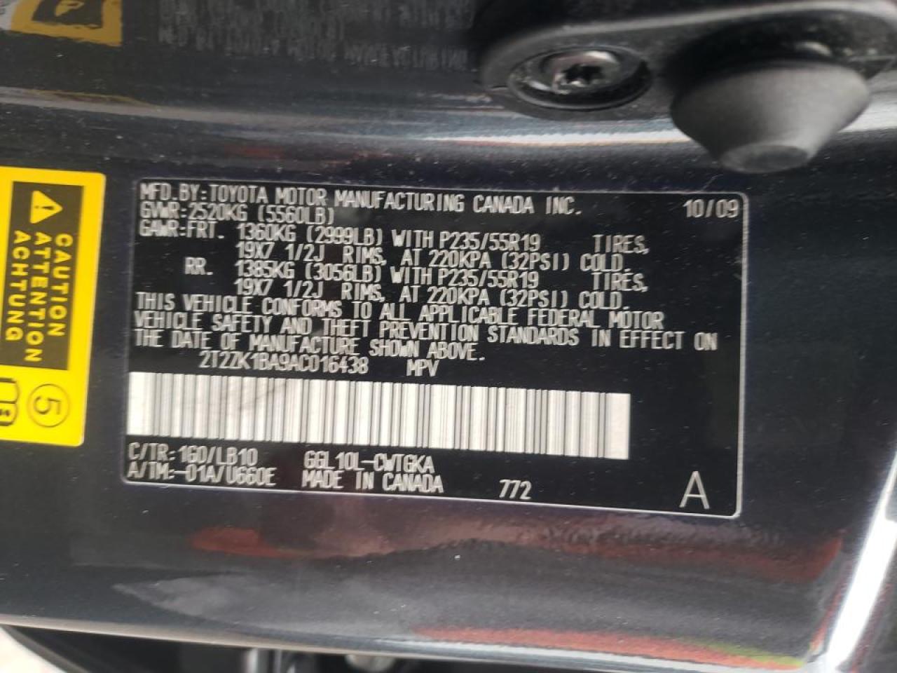 Photo 10 from auction – 2010 LEXUS RX 350 with VIN 2T2ZK1BA9AC016438