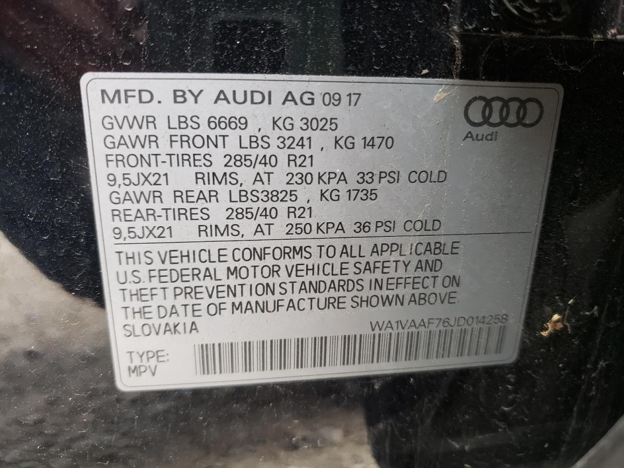 Photo 10 from auction – 2018 AUDI Q7 PRESTIG with VIN WA1VAAF76JD014258