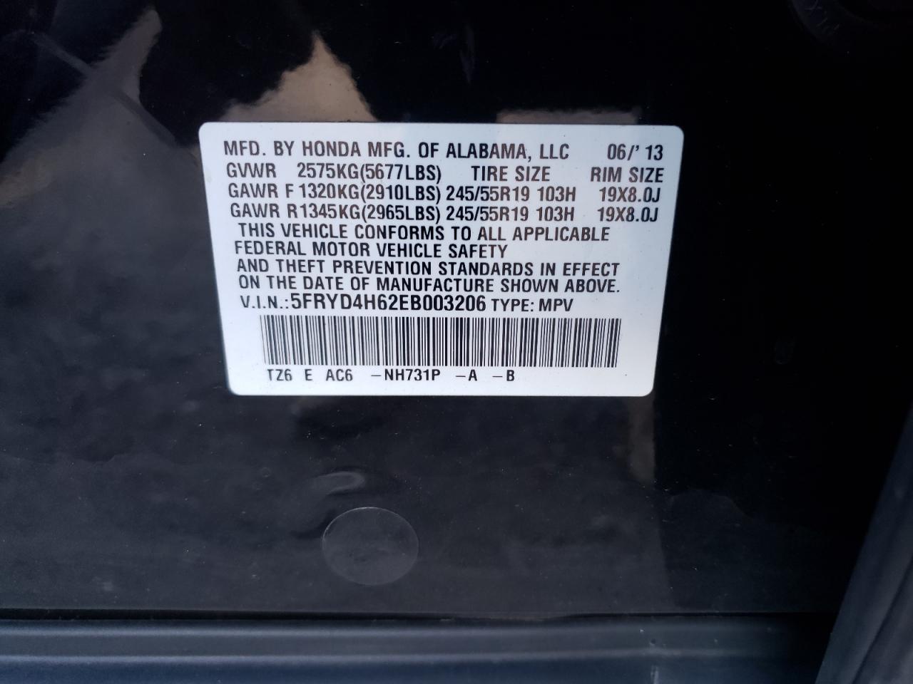 Photo 20 from auction – 2014 ACURA MDX TECHNO with VIN 5FRYD4H62EB003206