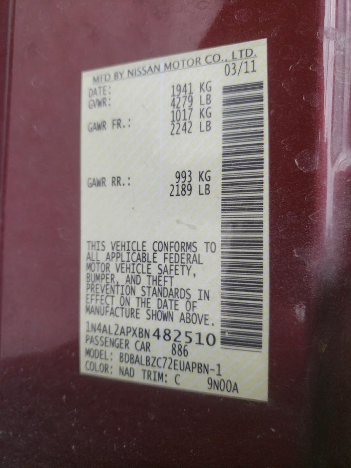Photo 10 from auction – 2011 NISSAN ALTIMA BAS with VIN 1N4AL2APXBN482510