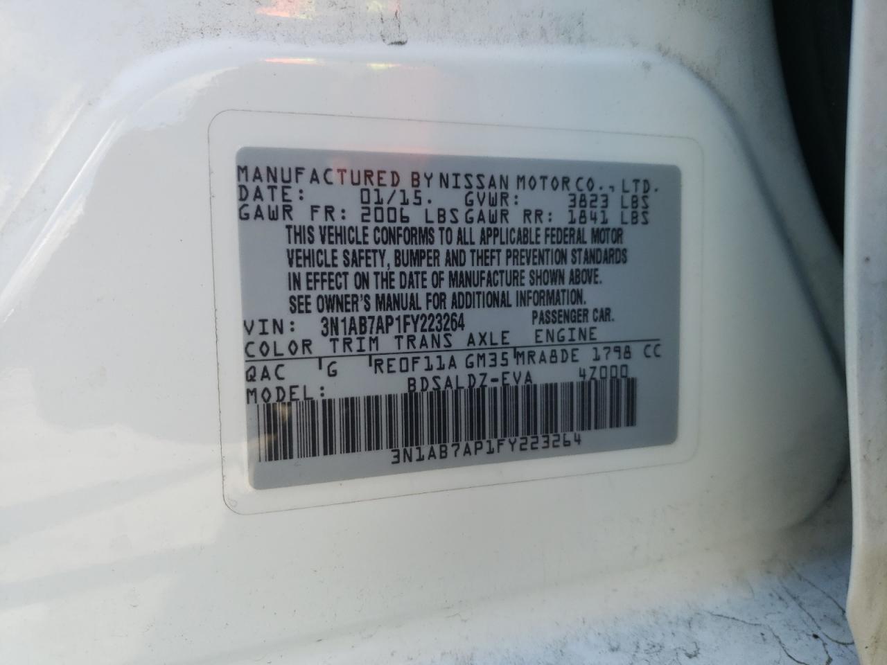 Photo 10 from auction – 2015 NISSAN SENTRA S with VIN 3N1AB7AP1FY223264