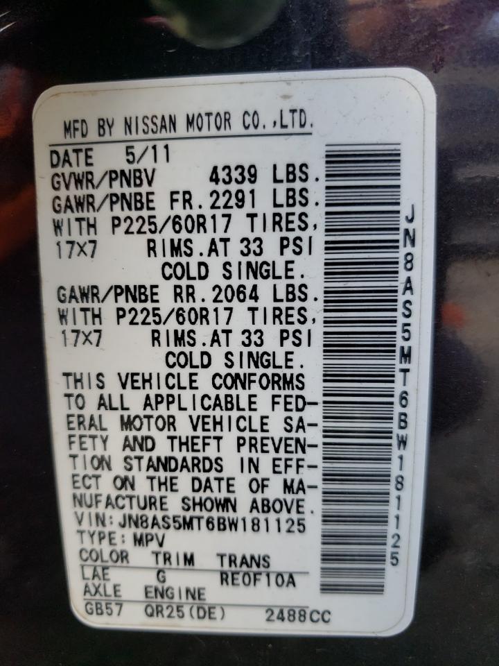 Photo 10 from auction – 2011 NISSAN ROGUE S with VIN JN8AS5MT6BW181125