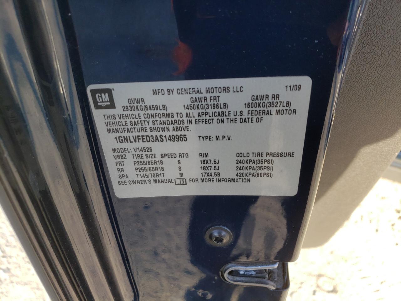 Photo 10 from auction – 2010 CHEVROLET TRAVERSE L with VIN 1GNLVFED3AS149965