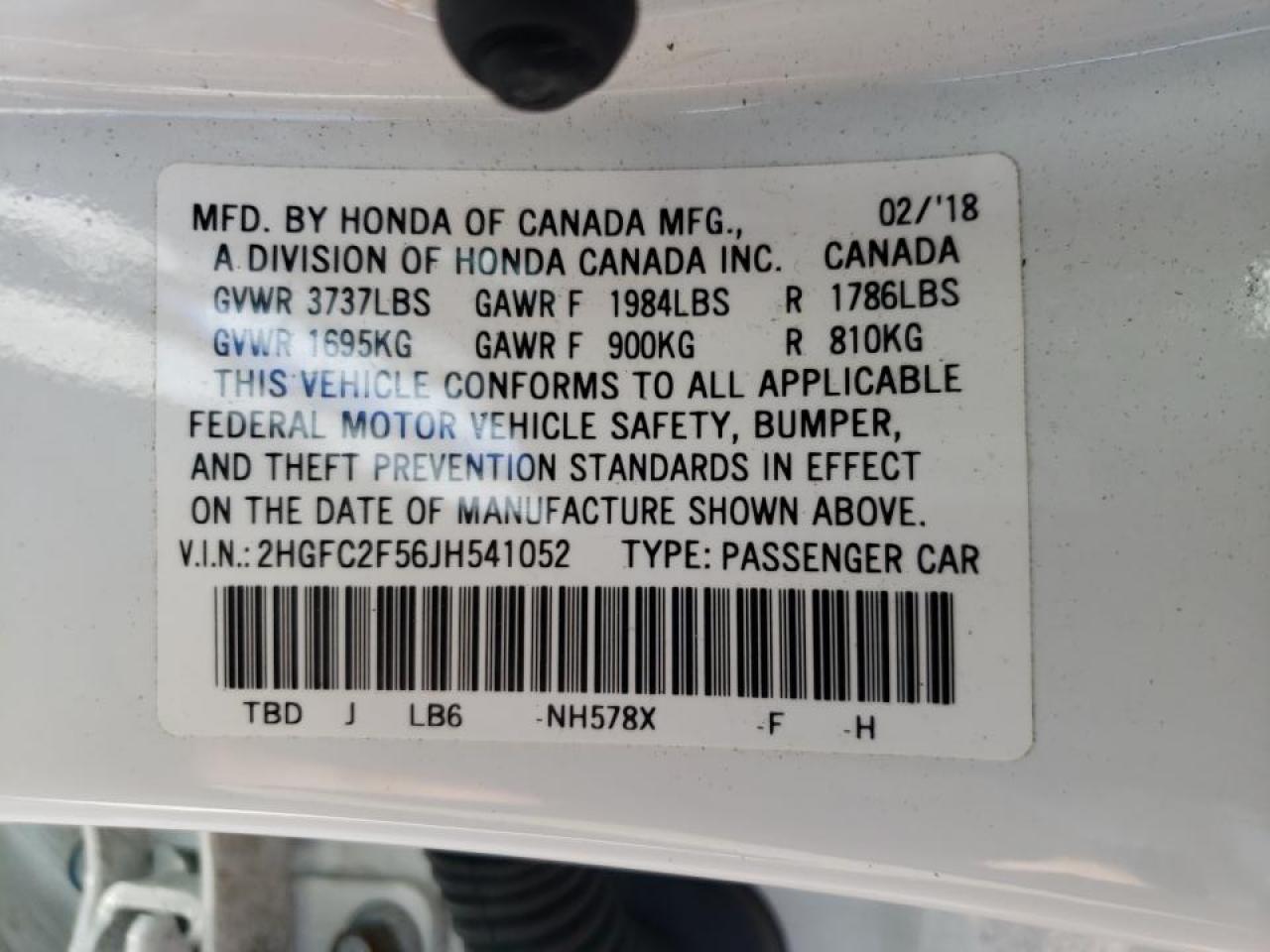 Photo 10 from auction – 2018 HONDA CIVIC LX with VIN 2HGFC2F56JH541052