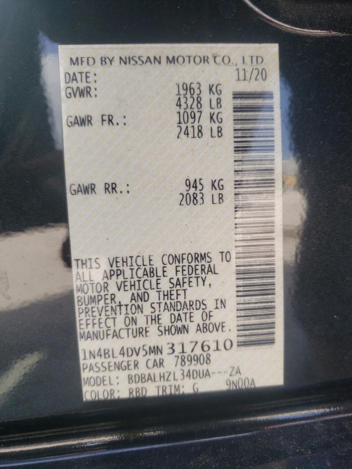 Photo 10 from auction – 2021 NISSAN ALTIMA SV with VIN 1N4BL4DV5MN317610