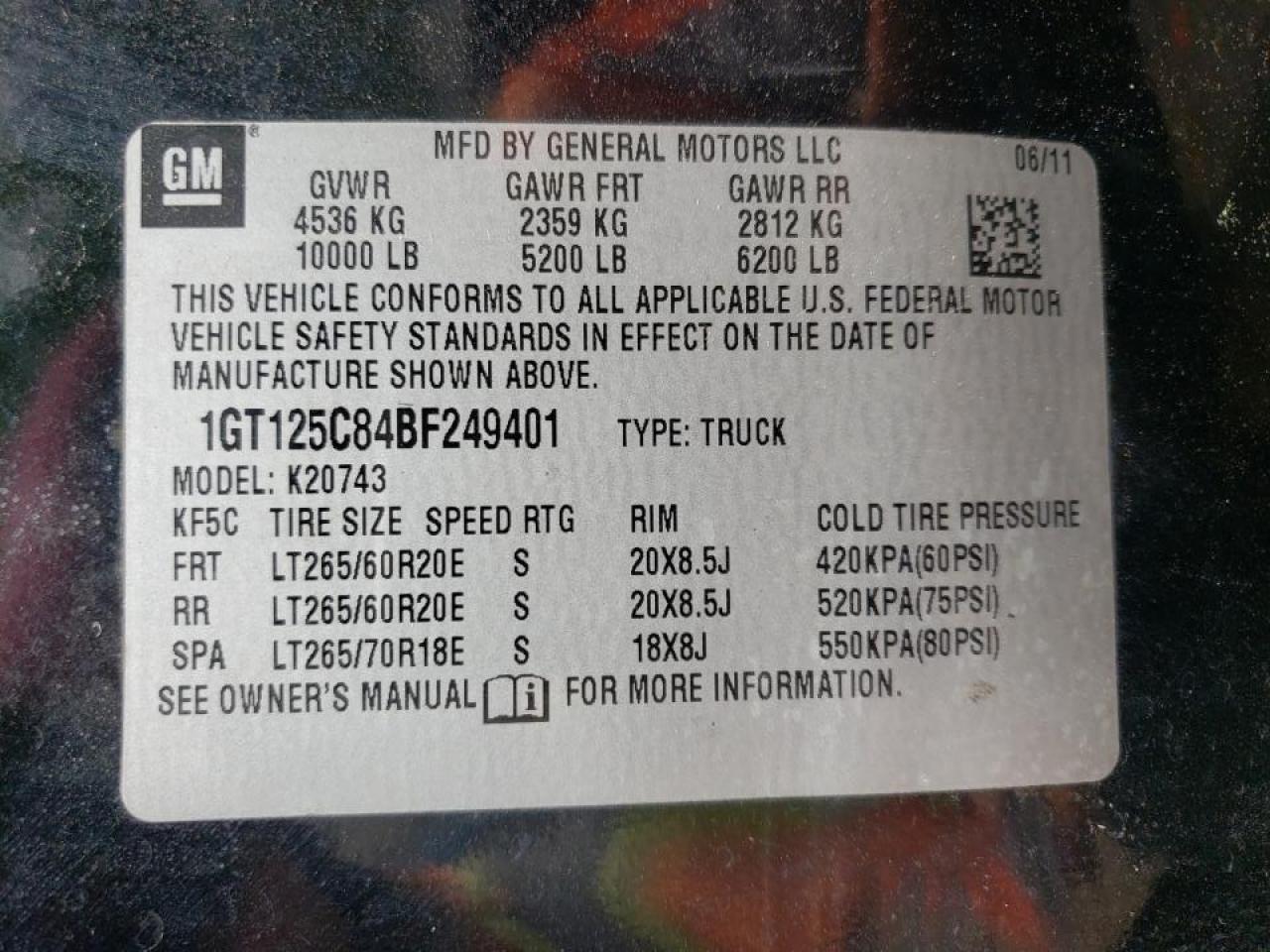 Photo 10 from auction – 2011 GMC SIERRA K25 with VIN 1GT125C84BF249401