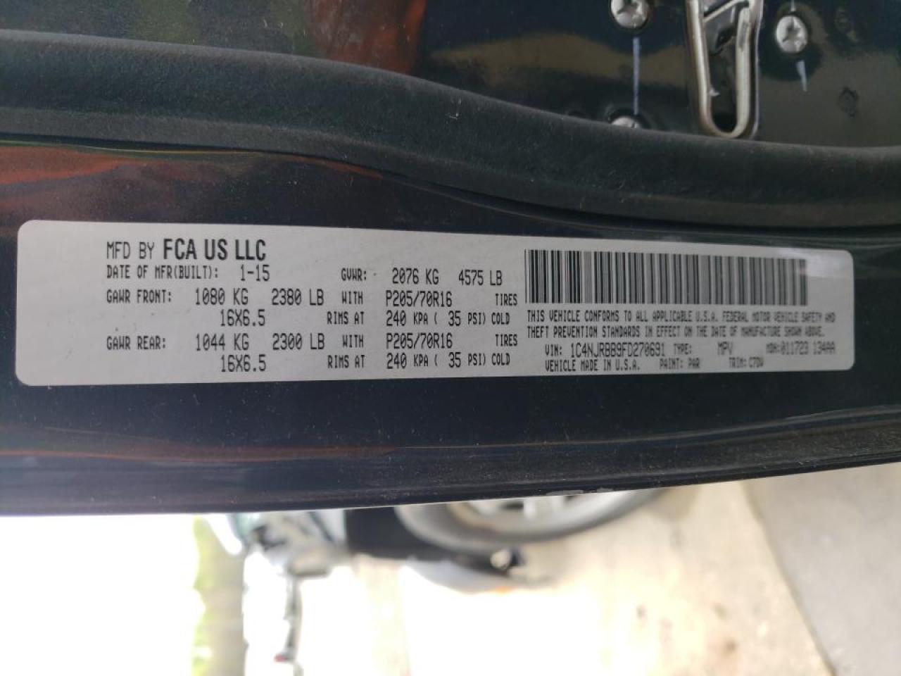 Photo 10 from auction – 2015 JEEP PATRIOT SP with VIN 1C4NJRBB9FD270691