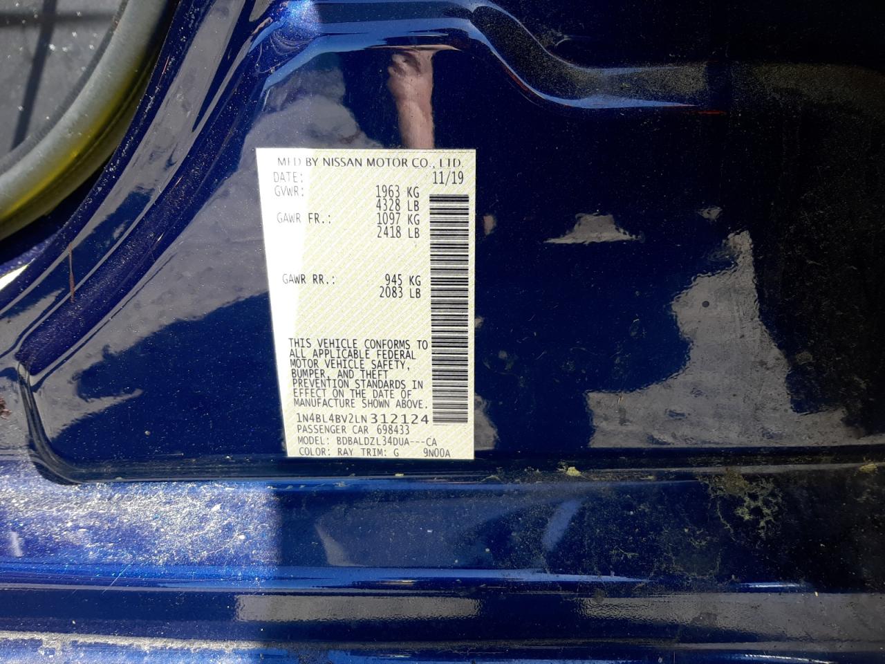 Photo 10 from auction – 2020 NISSAN ALTIMA S with VIN 1N4BL4BV2LN312124