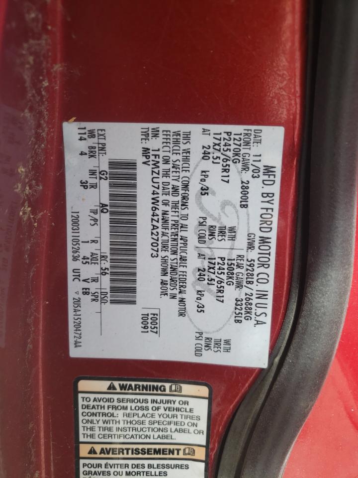 Photo 10 from auction – 2004 FORD EXPLORER E with VIN 1FMZU74W64ZA27073