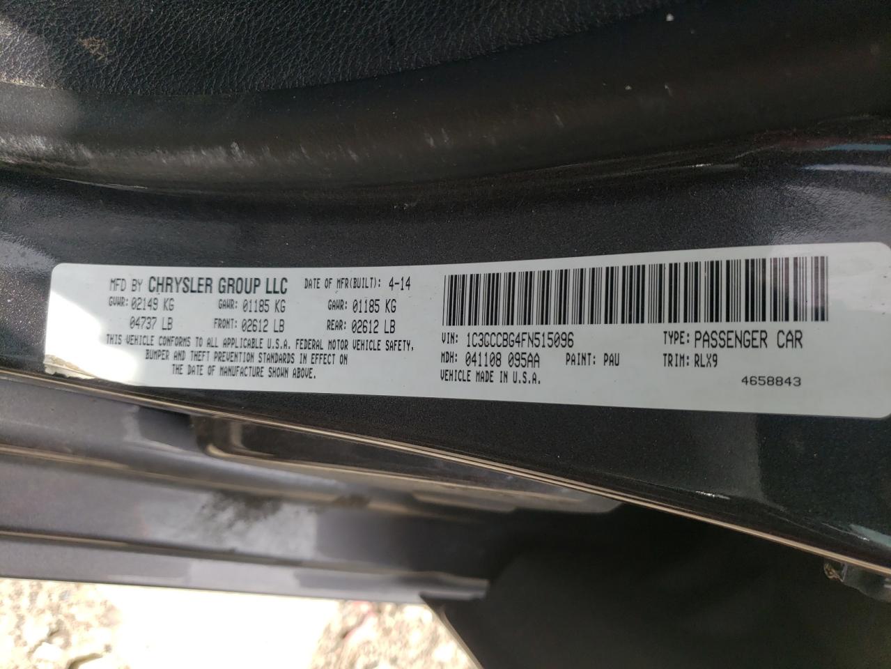 Photo 10 from auction – 2015 CHRYSLER 200 S with VIN 1C3CCCBG4FN515096