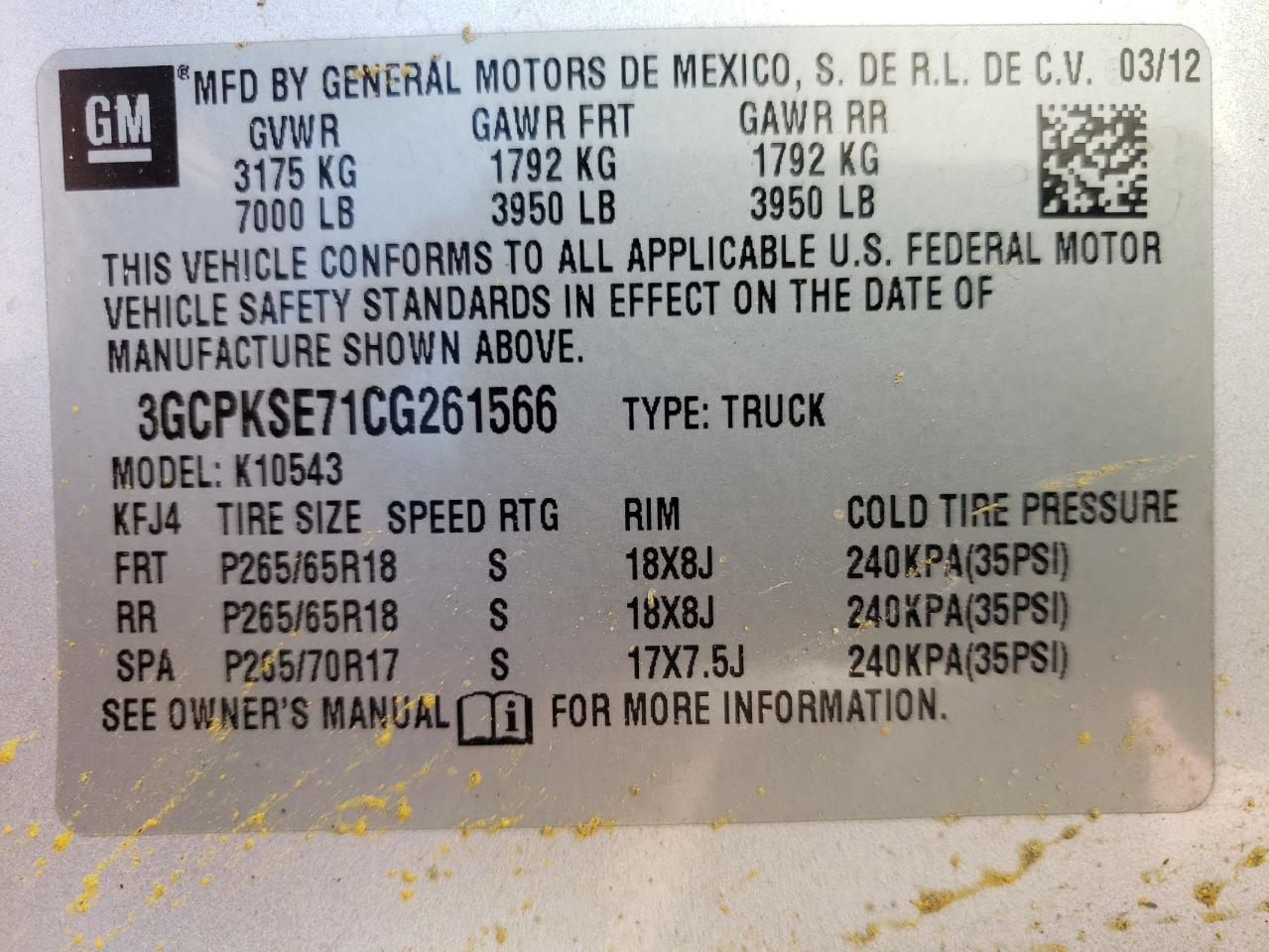 Photo 10 from auction – 2012 CHEVROLET SILVERADO with VIN 3GCPKSE71CG261566