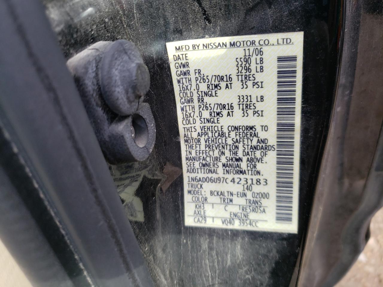 Photo 10 from auction – 2007 NISSAN FRONTIER K with VIN 1N6AD06U97C423183