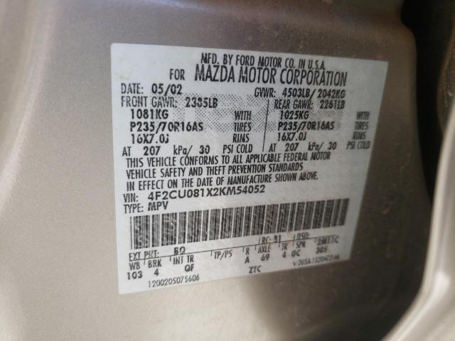 Photo 10 from auction – 2002 MAZDA TRIBUTE LX with VIN 4F2CU081X2KM54052