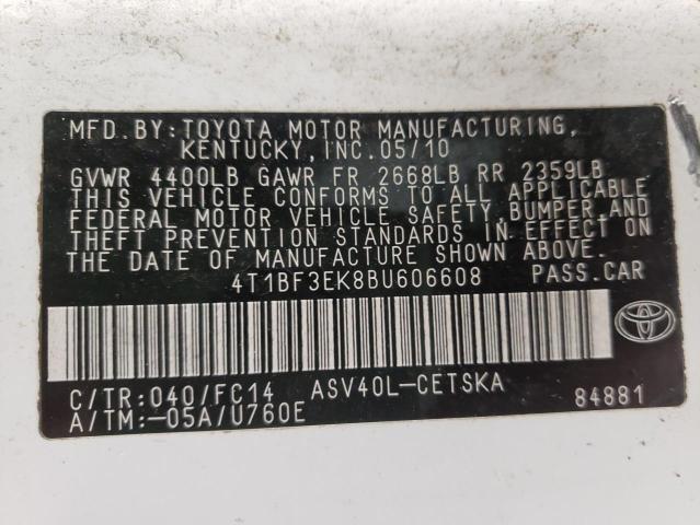 Photo 10 from auction – 2011 TOYOTA CAMRY BASE with VIN 4T1BF3EK8BU606608