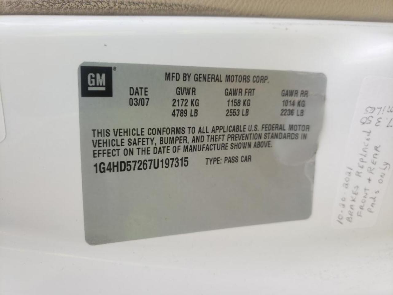 Photo 10 from auction – 2007 BUICK LUCERNE CX with VIN 1G4HD57267U197315