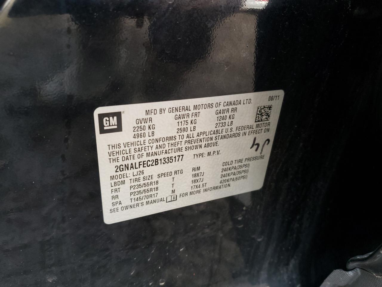 Photo 10 from auction – 2011 CHEVROLET EQUINOX LT with VIN 2GNALFEC2B1335177