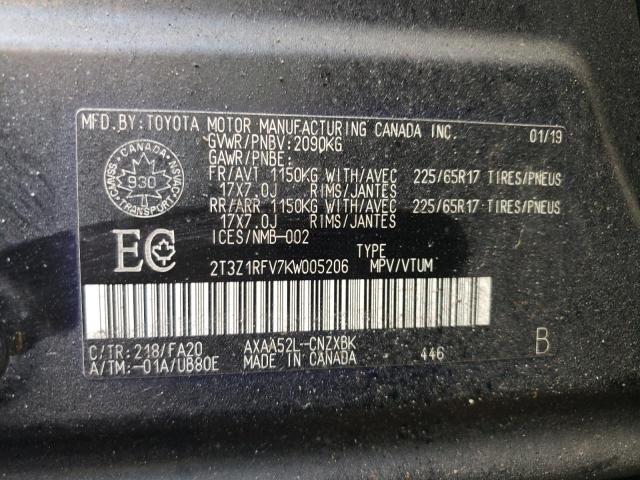 Photo 10 from auction – 2019 TOYOTA RAV4 LE with VIN 2T3Z1RFV7KW005206