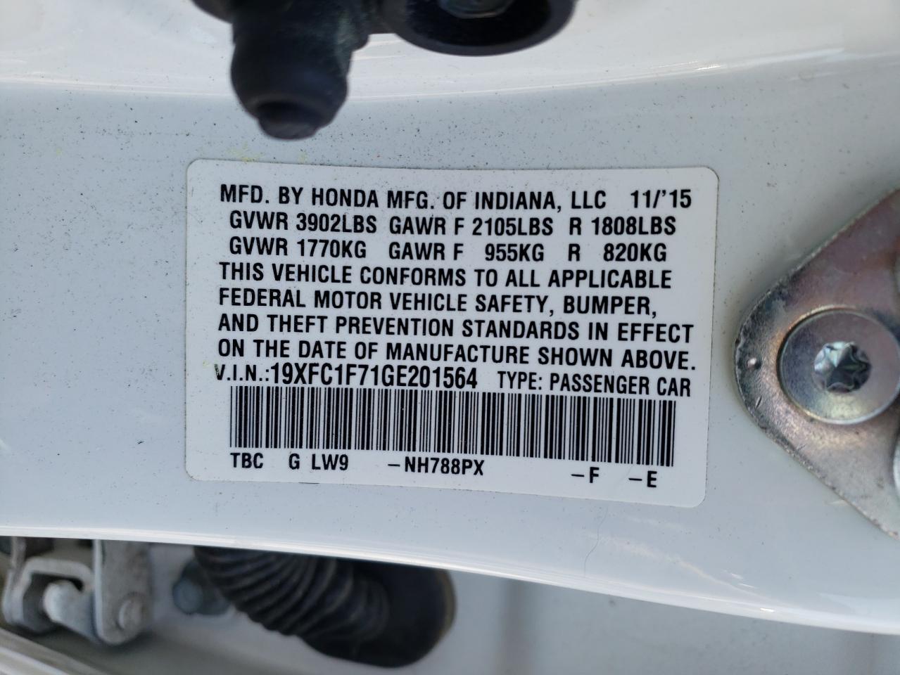 Photo 20 from auction – 2016 HONDA CIVIC EXL with VIN 19XFC1F71GE201564
