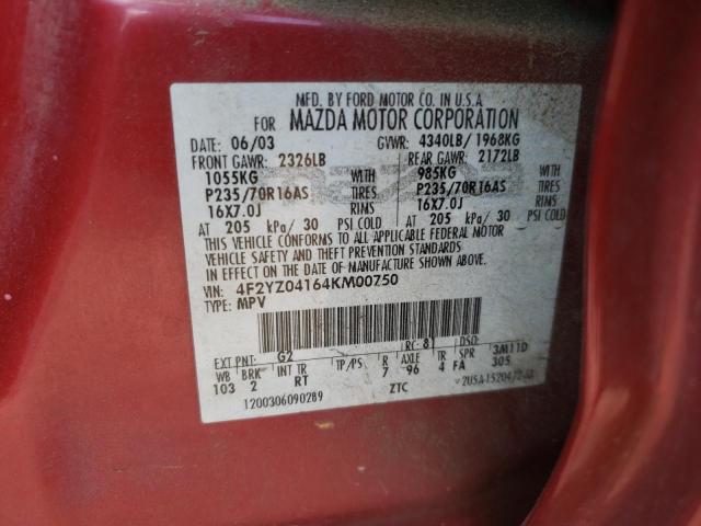 Photo 10 from auction – 2004 MAZDA TRIBUTE LX with VIN 4F2YZ04164KM00750