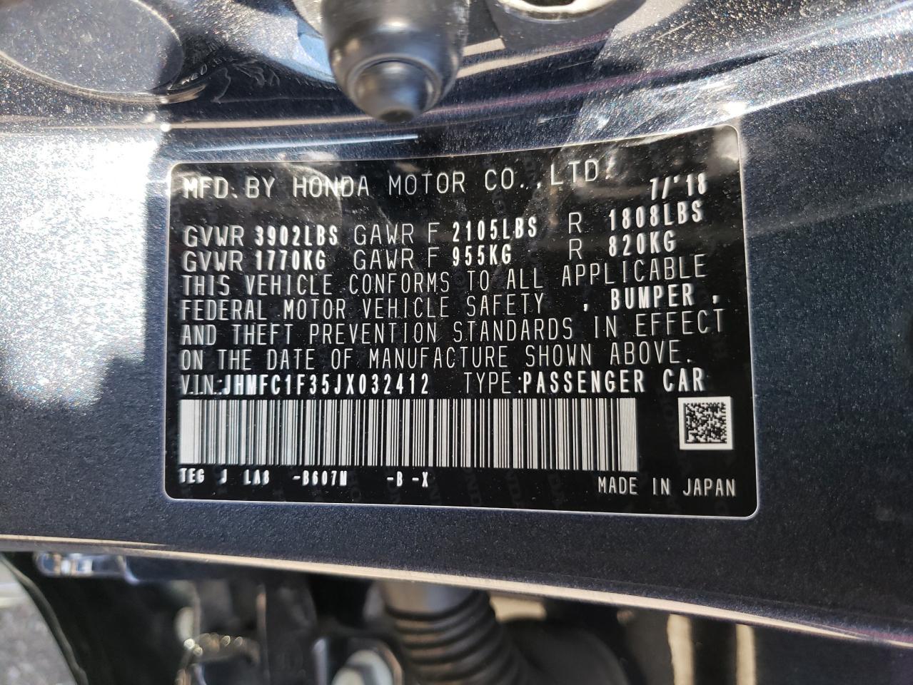 Photo 10 from auction – 2018 HONDA CIVIC EX with VIN JHMFC1F35JX032412