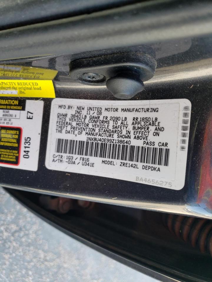 Photo 10 from auction – 2009 TOYOTA COROLLA BA with VIN 1NXBU40E99Z138640