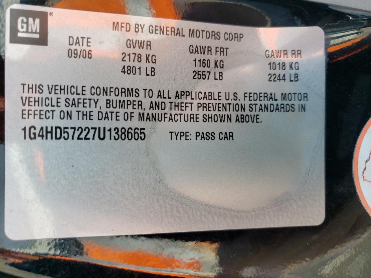 Photo 10 from auction – 2007 BUICK LUCERNE CX with VIN 1G4HD57227U138665