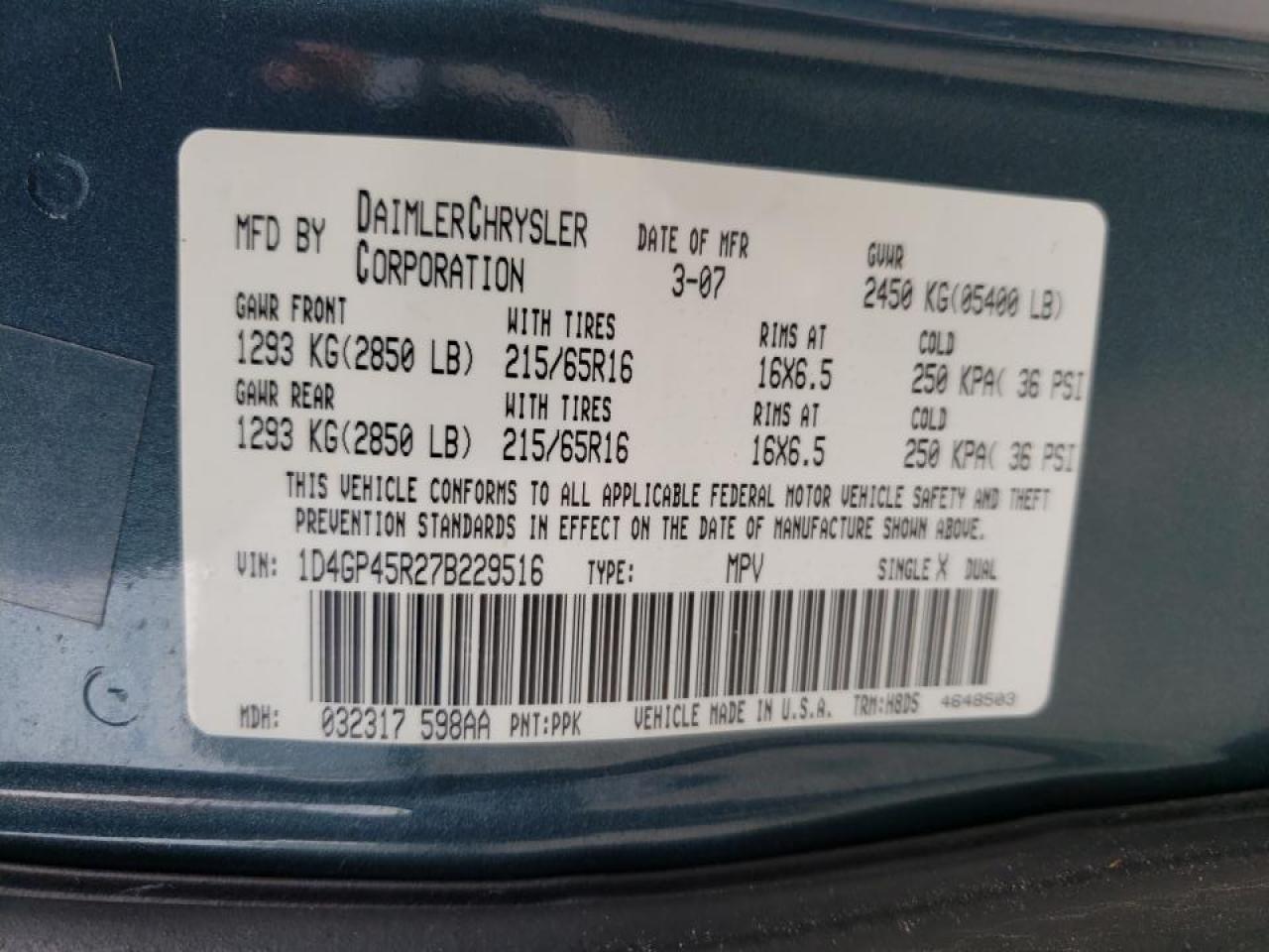 Photo 10 from auction – 2007 DODGE CARAVAN SX with VIN 1D4GP45R27B229516