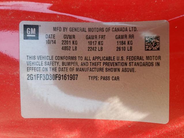 Photo 10 from auction – 2015 CHEVROLET CAMARO LT with VIN 2G1FF3D30F9161907