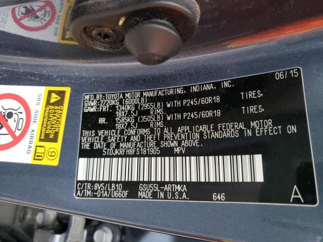 Photo 10 from auction – 2015 TOYOTA HIGHLANDER with VIN 5TDJKRFH8FS181905