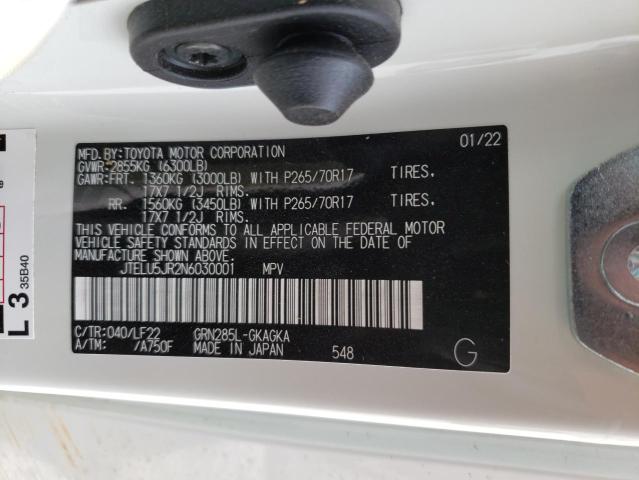 Photo 10 from auction – 2022 TOYOTA 4RUNNER SR with VIN JTELU5JR2N6030001