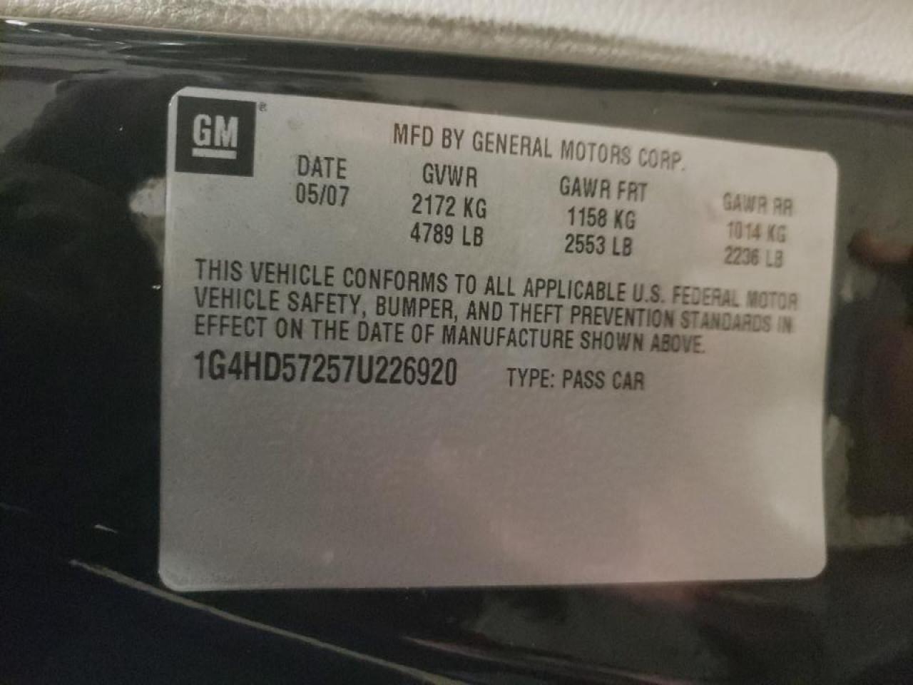 Photo 10 from auction – 2007 BUICK LUCERNE CX with VIN 1G4HD57257U226920