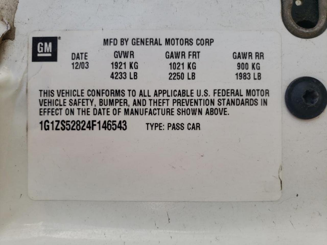 Photo 10 from auction – 2004 CHEVROLET MALIBU with VIN 1G1ZS52824F146543