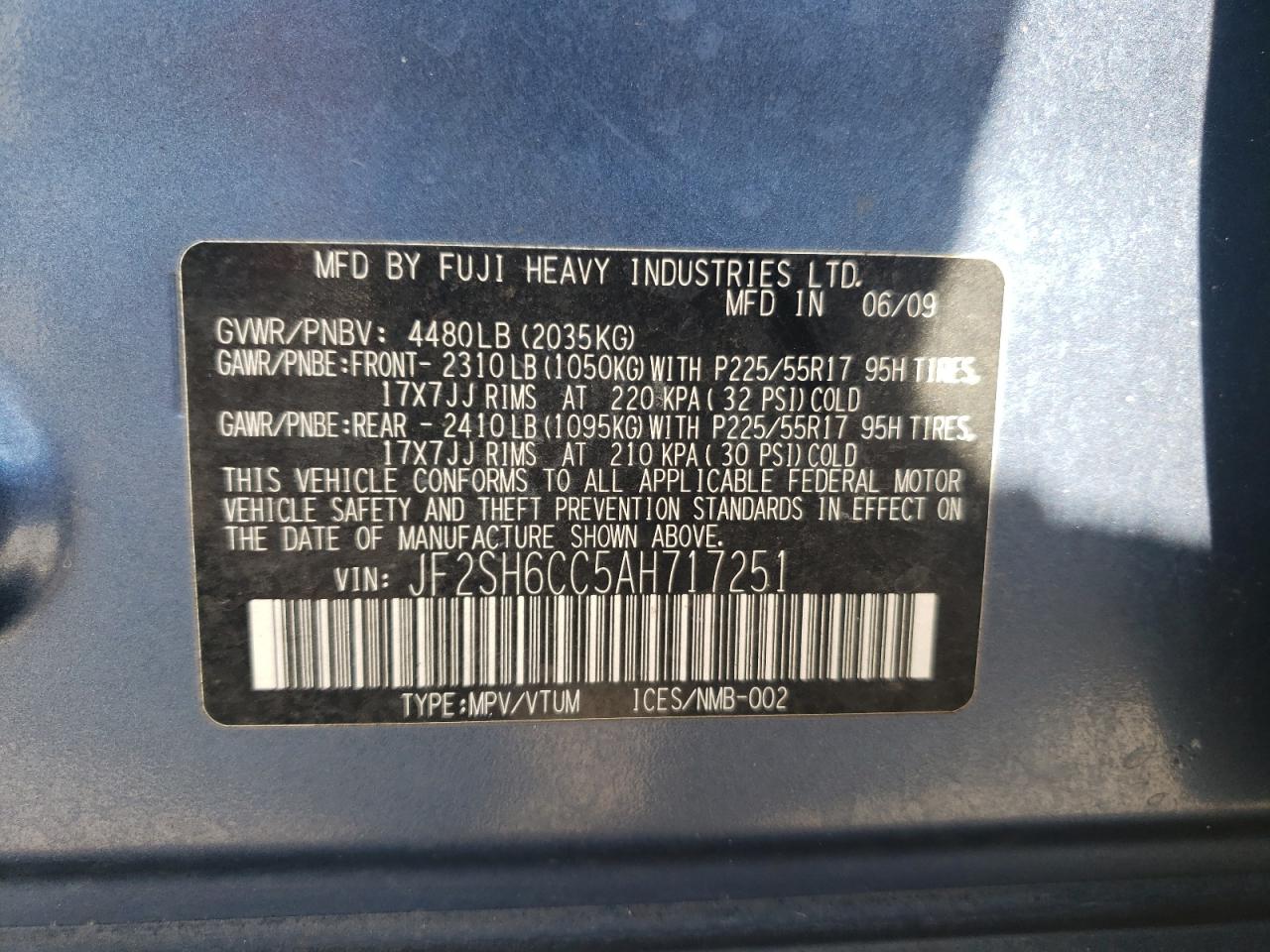 Photo 10 from auction – 2010 SUBARU UK with VIN JF2SH6CC5AH717251