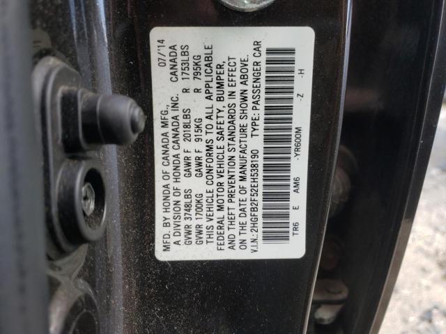 Photo 10 from auction – 2014 HONDA CIVIC LX with VIN 2HGFB2F52EH538190