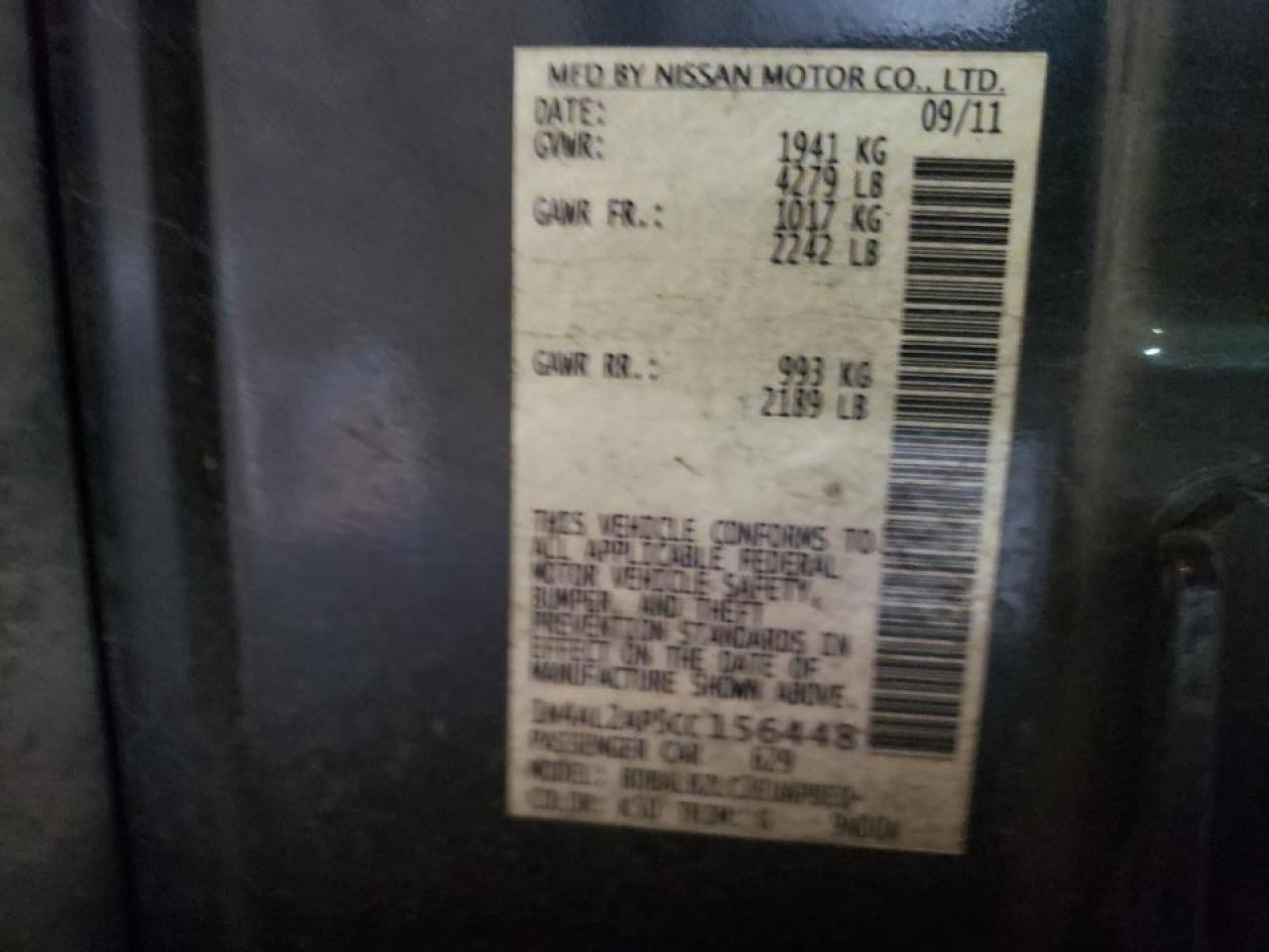 Photo 10 from auction – 2012 NISSAN ALTIMA BAS with VIN 1N4AL2AP5CC156448