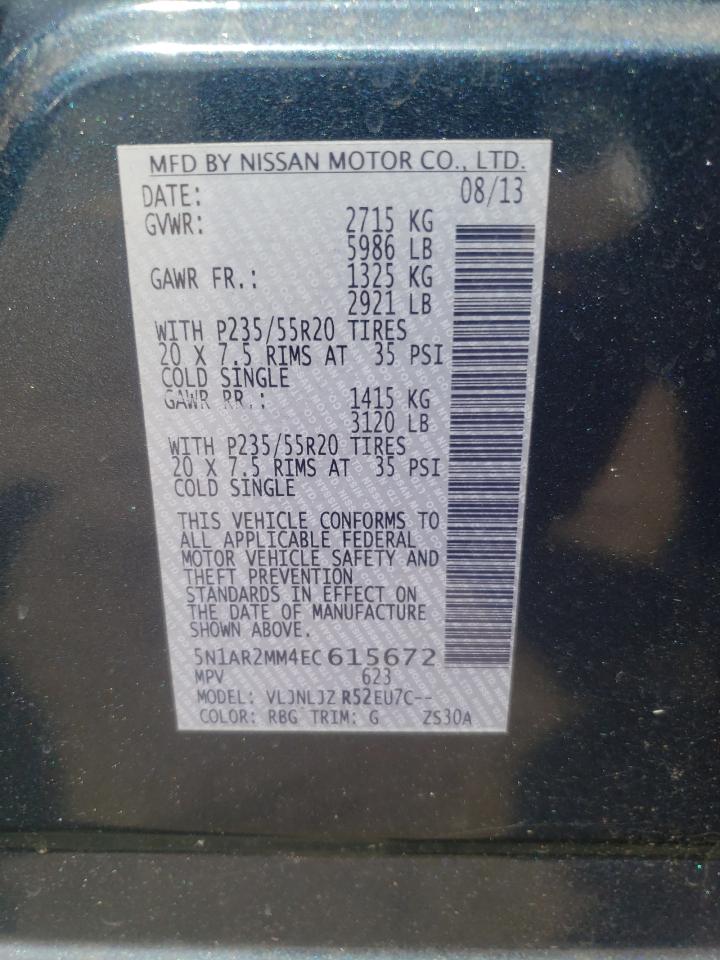 Photo 10 from auction – 2014 NISSAN PATHFINDER with VIN 5N1AR2MM4EC615672