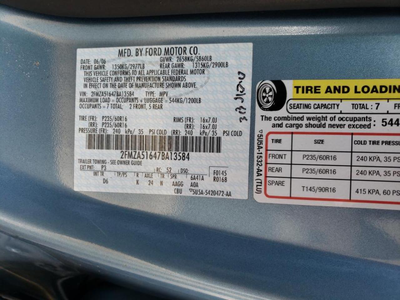 Photo 10 from auction – 2007 FORD FREESTAR S with VIN 2FMZA51647BA13584