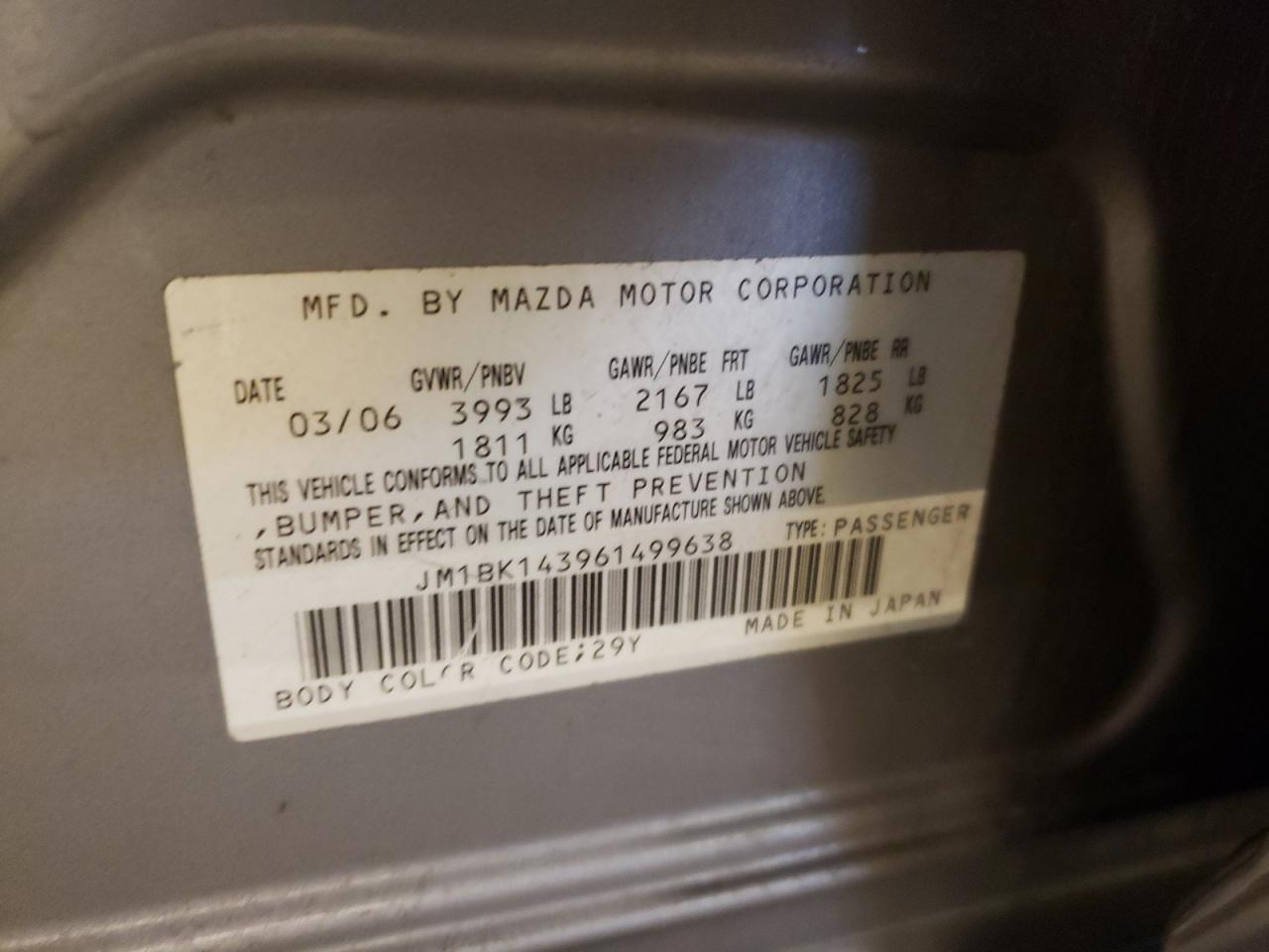 Photo 10 from auction – 2006 MAZDA 3 HATCHBAC with VIN JM1BK143961499638
