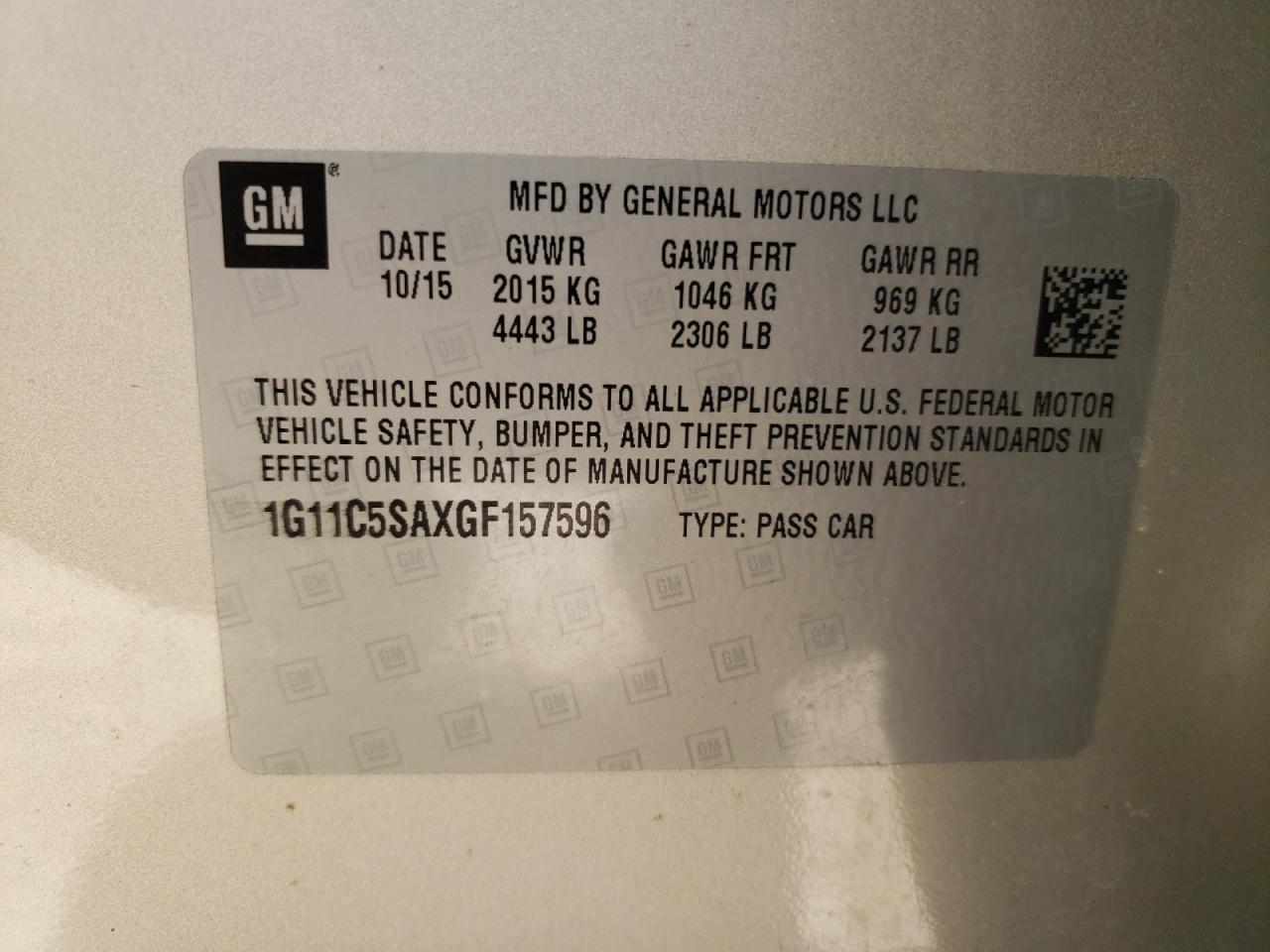 Photo 10 from auction – 2016 CHEVROLET MALIBU LIM with VIN 1G11C5SAXGF157596
