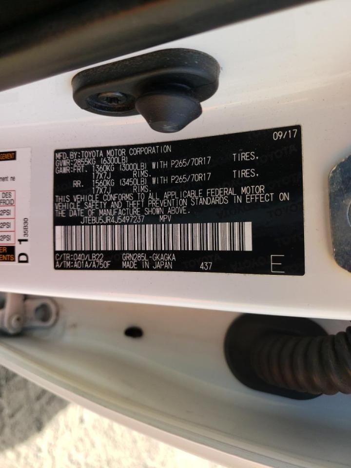 Photo 10 from auction – 2018 TOYOTA 4RUNNER SR with VIN JTEBU5JR4J5497237