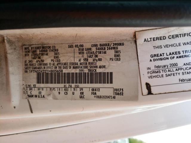 Photo 10 from auction – 2000 FORD ECONOLINE with VIN 1FTNS2422YHB05658