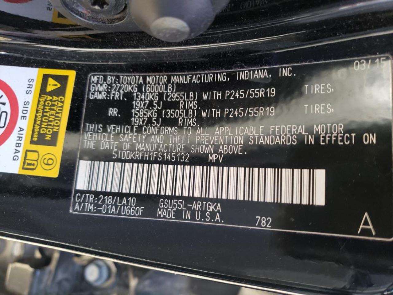 Photo 10 from auction – 2015 TOYOTA HIGHLANDER with VIN 5TDDKRFH1FS145132
